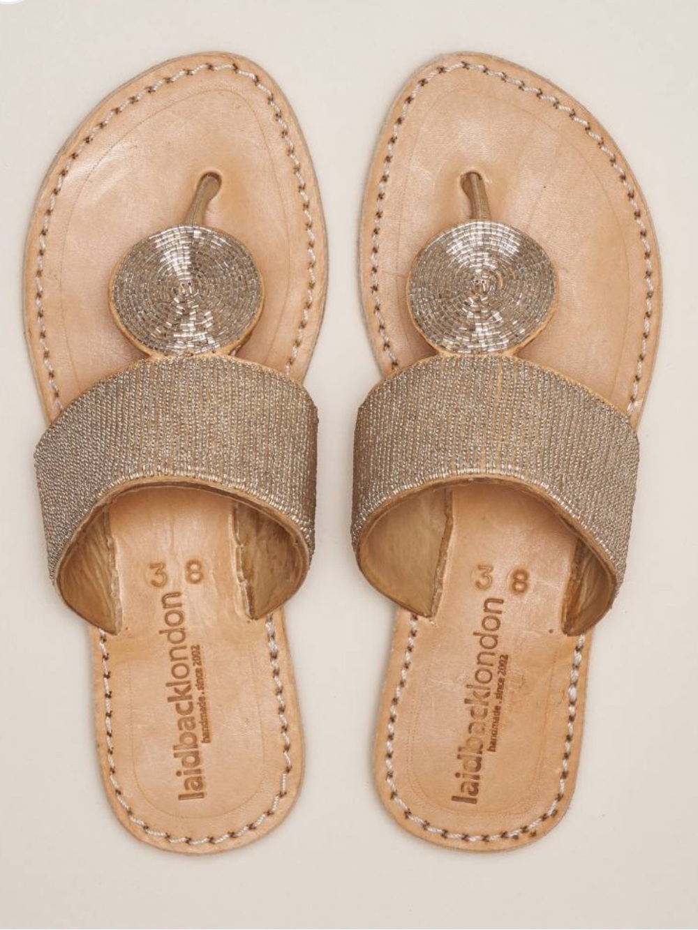 Laidback London Heron LP Leather Sandal Silver handmade Size 6 EU 36